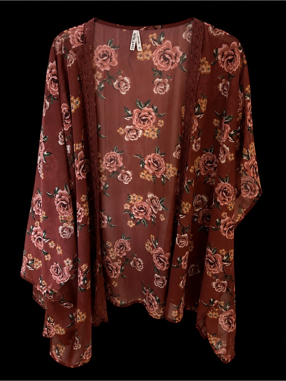 Floral Sheer Kimono in Burgundy Rust
